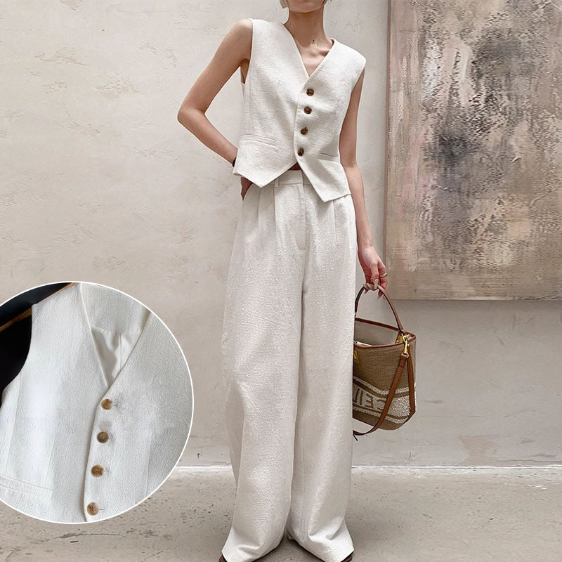✨SUMMER SALE😍Women's V Neck Crop Vest & Wide Leg Suit Pants Set