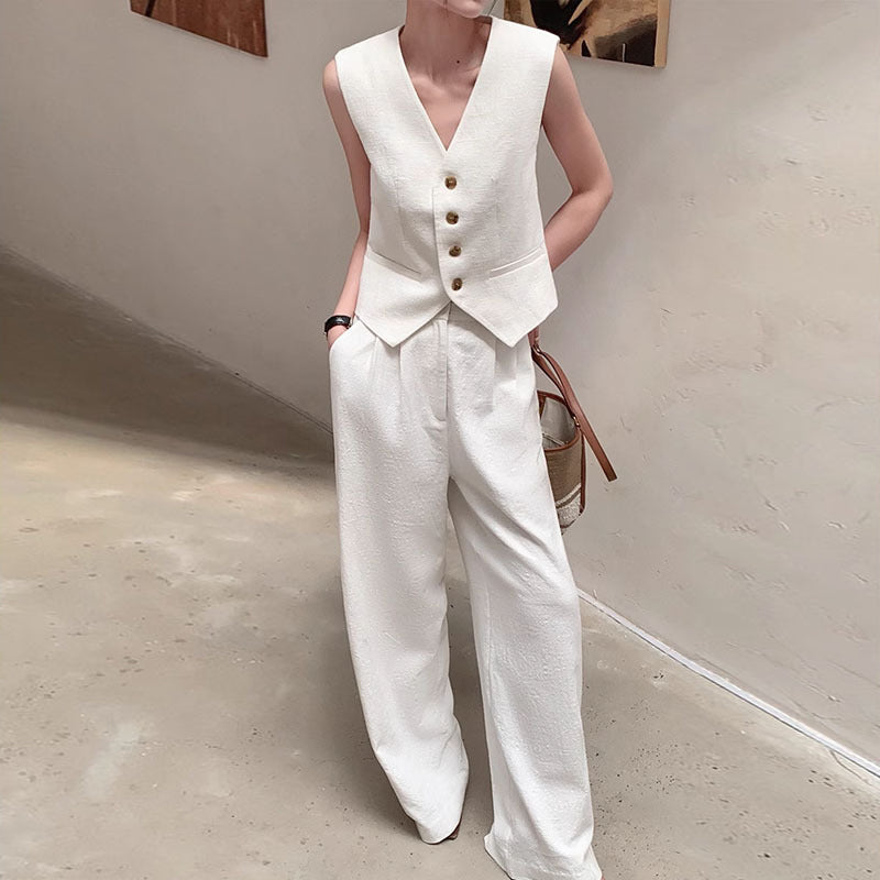 ✨SUMMER SALE😍Women's V Neck Crop Vest & Wide Leg Suit Pants Set