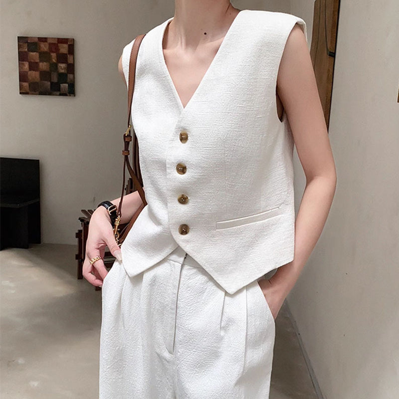 ✨SUMMER SALE😍Women's V Neck Crop Vest & Wide Leg Suit Pants Set