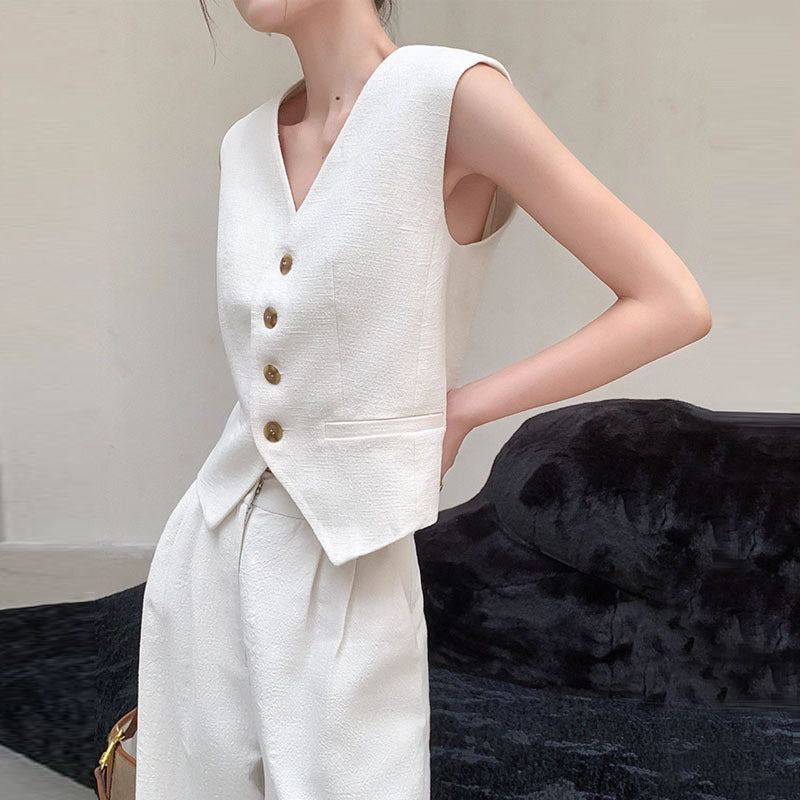 ✨SUMMER SALE😍Women's V Neck Crop Vest & Wide Leg Suit Pants Set