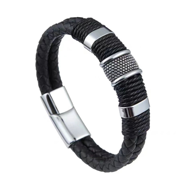 Stainless Steel Leather Cord Bracelet