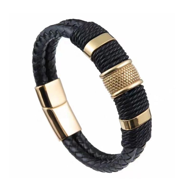 Stainless Steel Leather Cord Bracelet