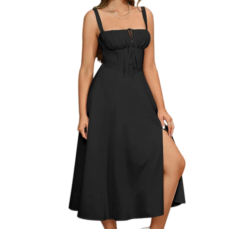 Lace-Up Thigh Split Dress