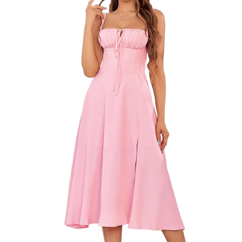 Lace-Up Thigh Split Dress