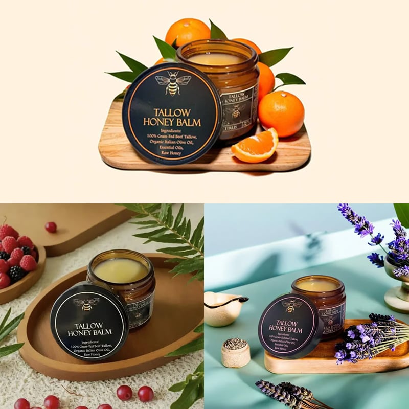 Organic Grass-Fed Beef Tallow Balm with Raw Honey