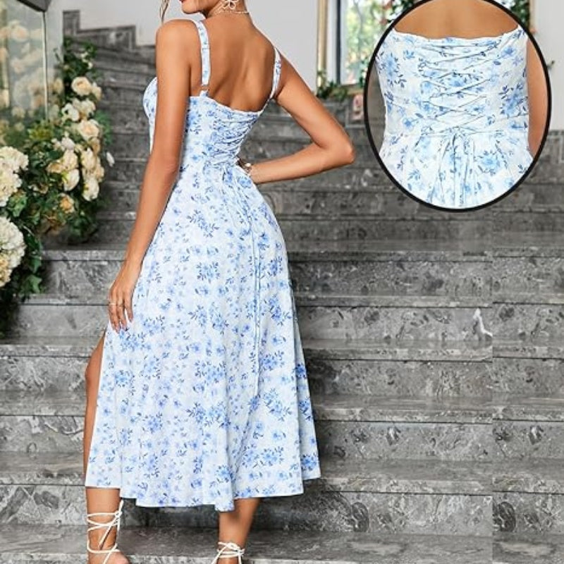 Lace-Up Thigh Split Dress