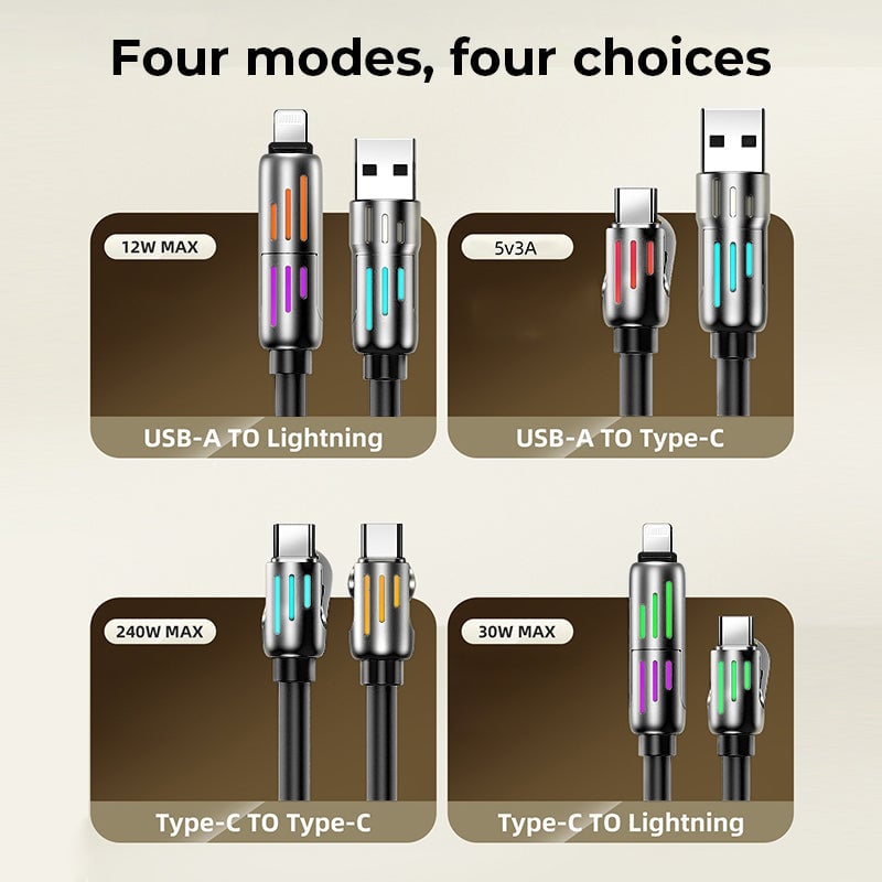 7-Color Breathing Light 240W 4-in-1 USB C Cable