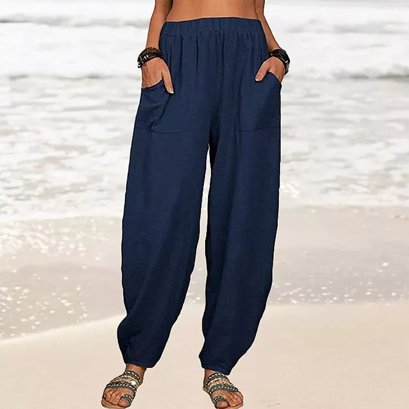 Women's Solid Color Loose Cotton And Linen Casual Pants