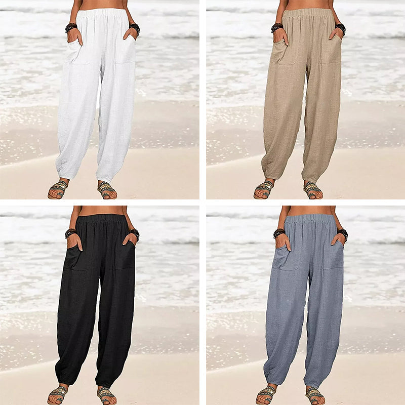 Women's Solid Color Loose Cotton And Linen Casual Pants