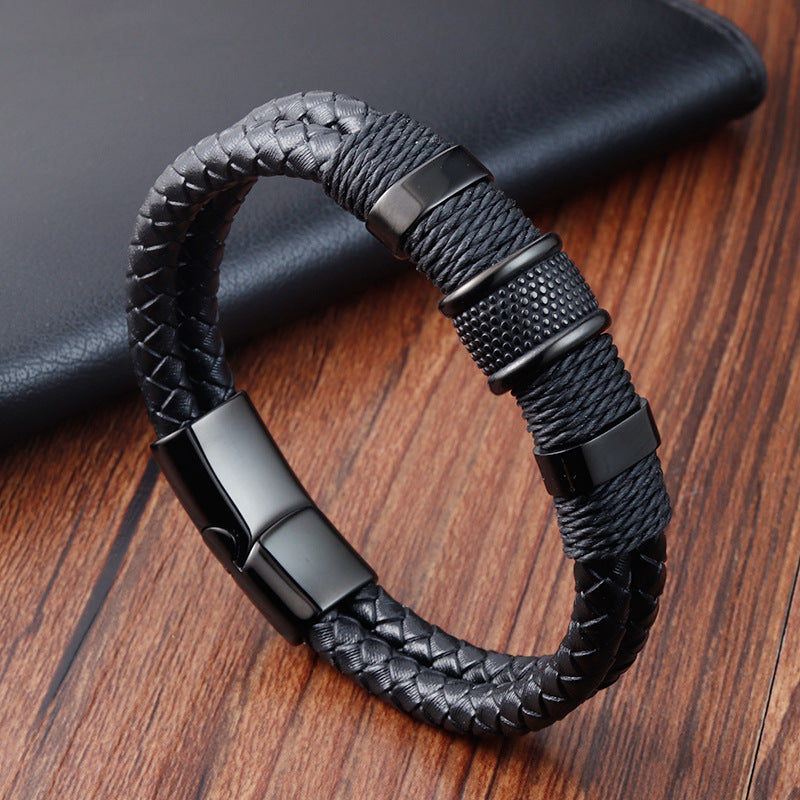 Stainless Steel Leather Cord Bracelet